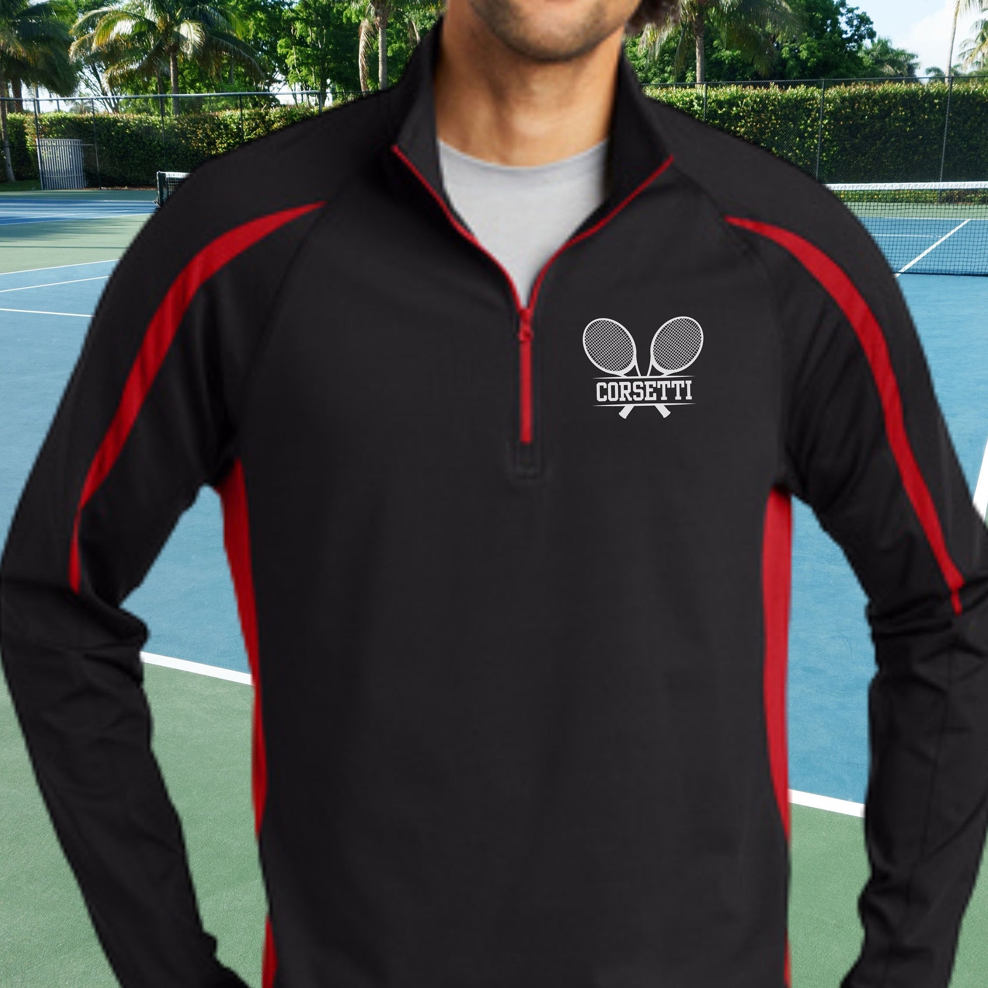 Personalized Tennis Sweatshirt, Custom Half Zip Pullover Sweater, Custom Tennis Gift, Tennis Coach Gift, Tennis Team Gift, Tennis Monogram