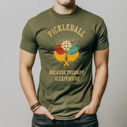 a man is wearing a pickleball t - shirt