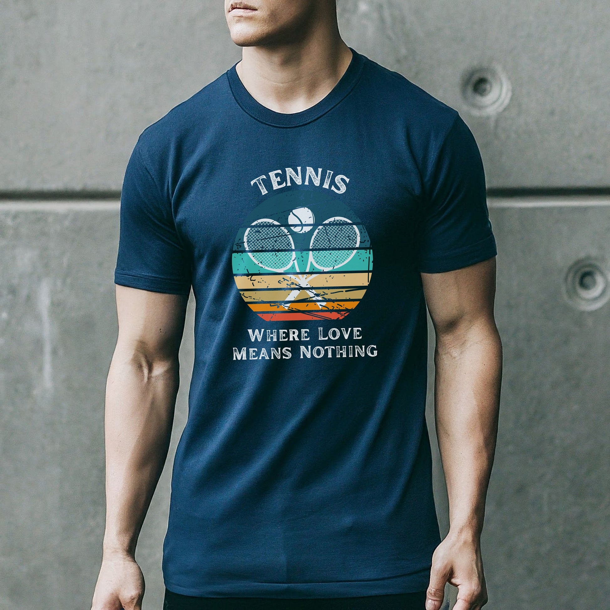 a man wearing a tennis racket wearing a tennis shirt