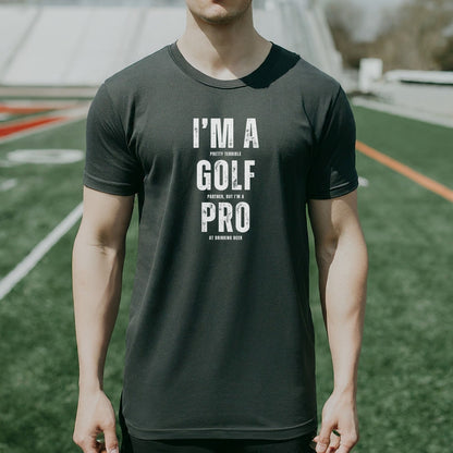 a man standing on a field wearing a t - shirt that says i'm