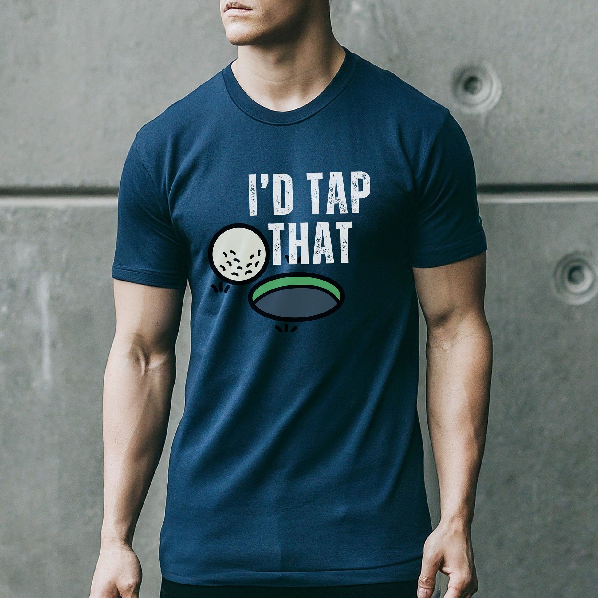 a man wearing a t - shirt that says i'd tap that