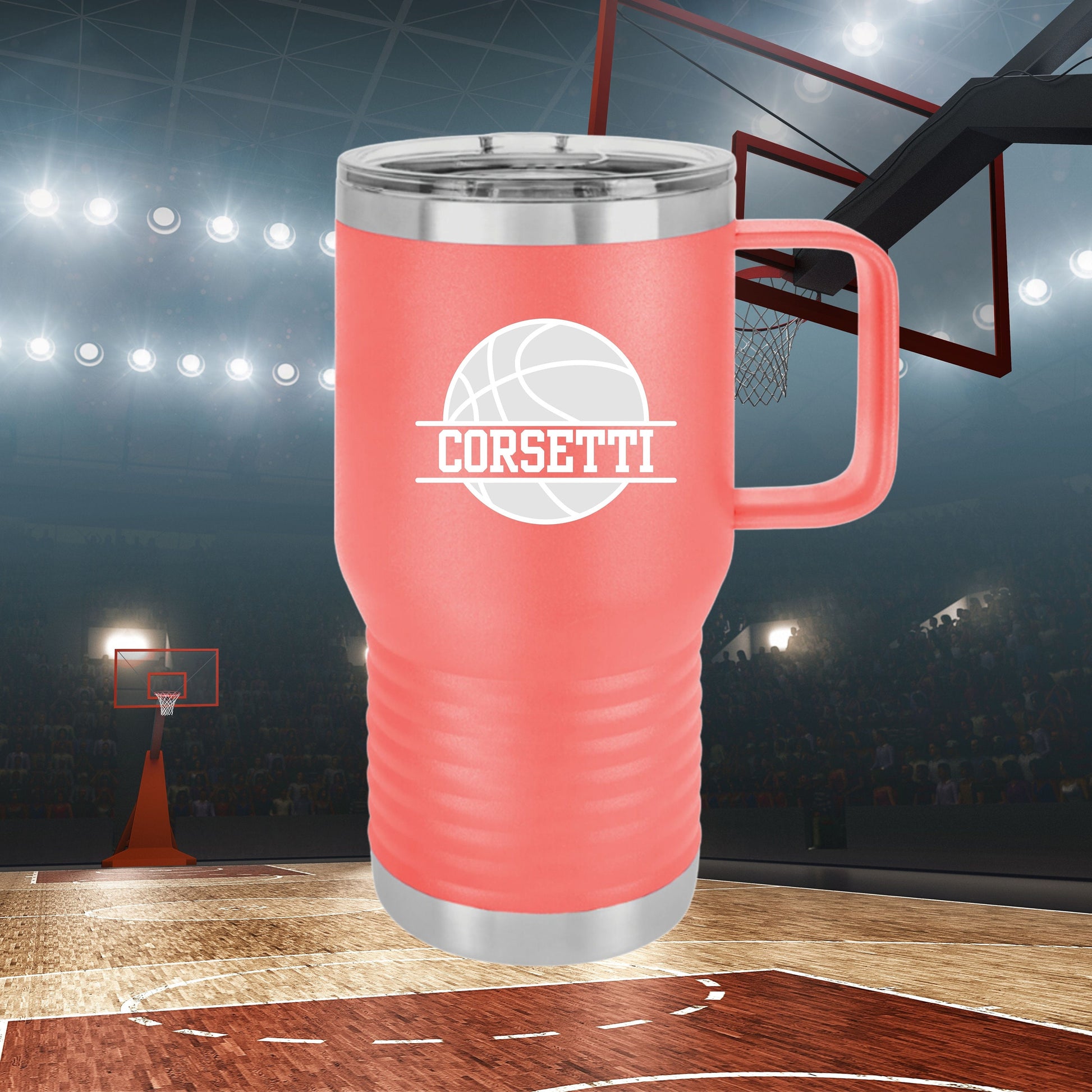 Custom Basketball Tumbler, Personalized Ringneck Tumbler, Basketball Gift, 20 oz Coffee Mug, Gift for Basketball Player, Basketball Monogram
