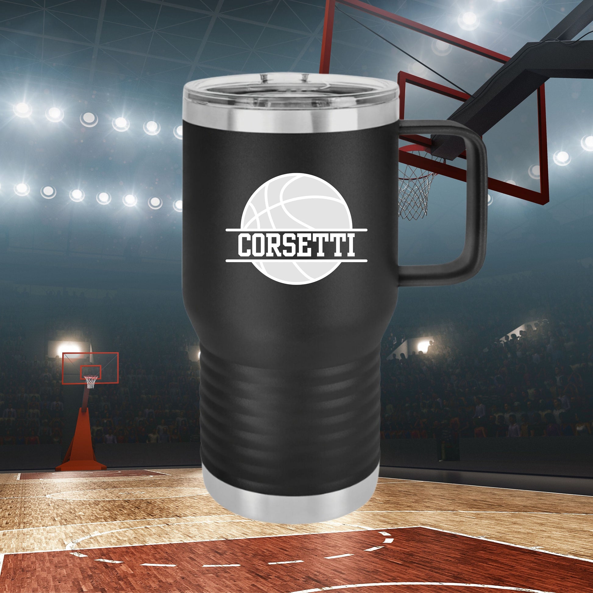 Custom Basketball Tumbler, Personalized Ringneck Tumbler, Basketball Gift, 20 oz Coffee Mug, Gift for Basketball Player, Basketball Monogram