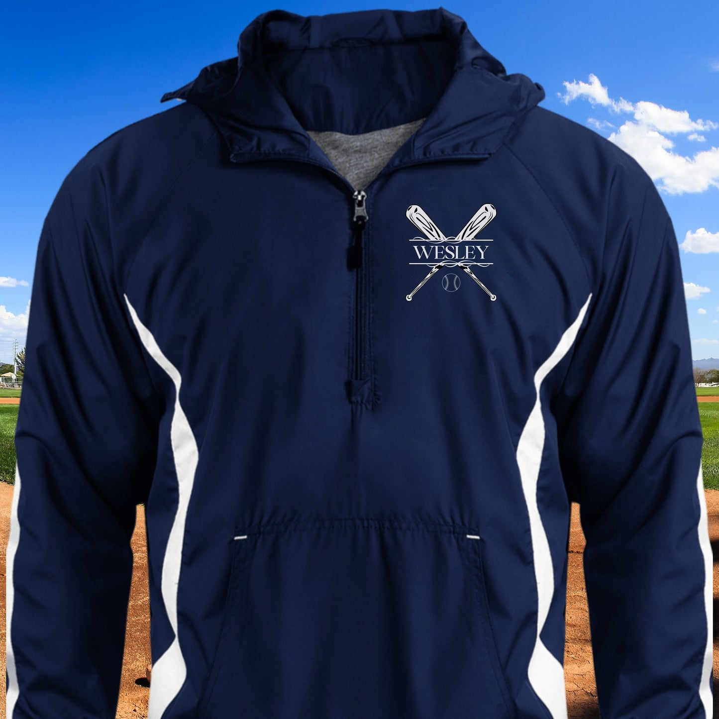 Personalized Baseball Jacket, Custom Half-Zip Anorak, Custom Baseball Gift, Baseball Coach Gift, Baseball Team Gift, Mens Baseball Coat