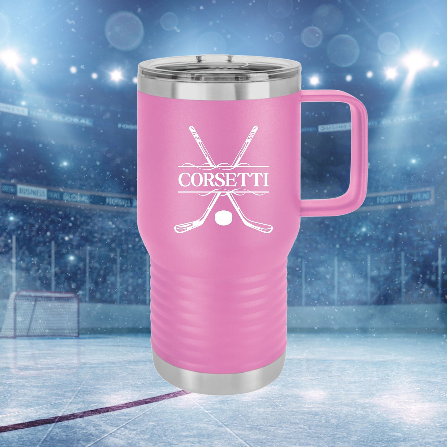 Custom Hockey Tumbler, Personalized Ringneck Tumbler, Hockey Gift, 20 oz Coffee Mug, Gift for Hockey Player, Hockey Monogram, Coach Gift