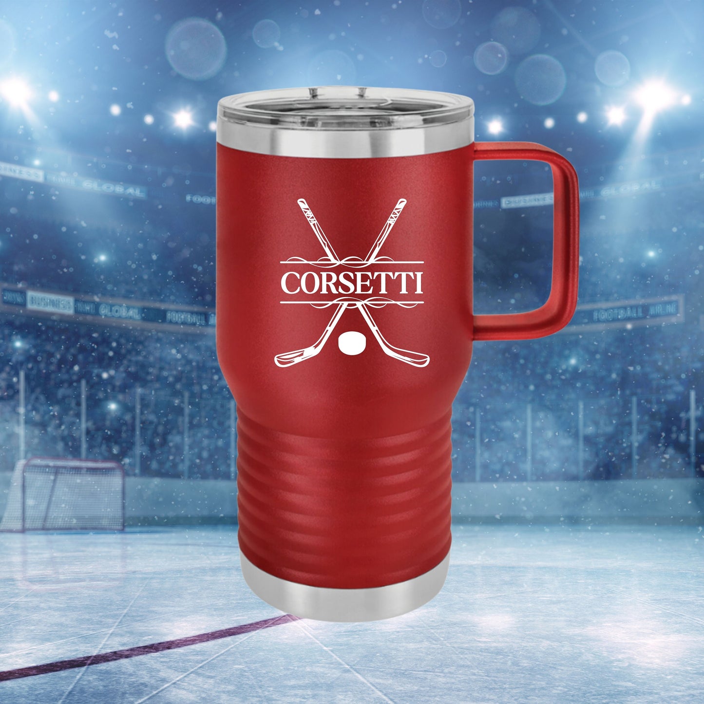 Custom Hockey Tumbler, Personalized Ringneck Tumbler, Hockey Gift, 20 oz Coffee Mug, Gift for Hockey Player, Hockey Monogram, Coach Gift