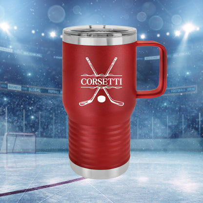 Custom Hockey Tumbler, Personalized Ringneck Tumbler, Hockey Gift, 20 oz Coffee Mug, Gift for Hockey Player, Hockey Monogram, Coach Gift