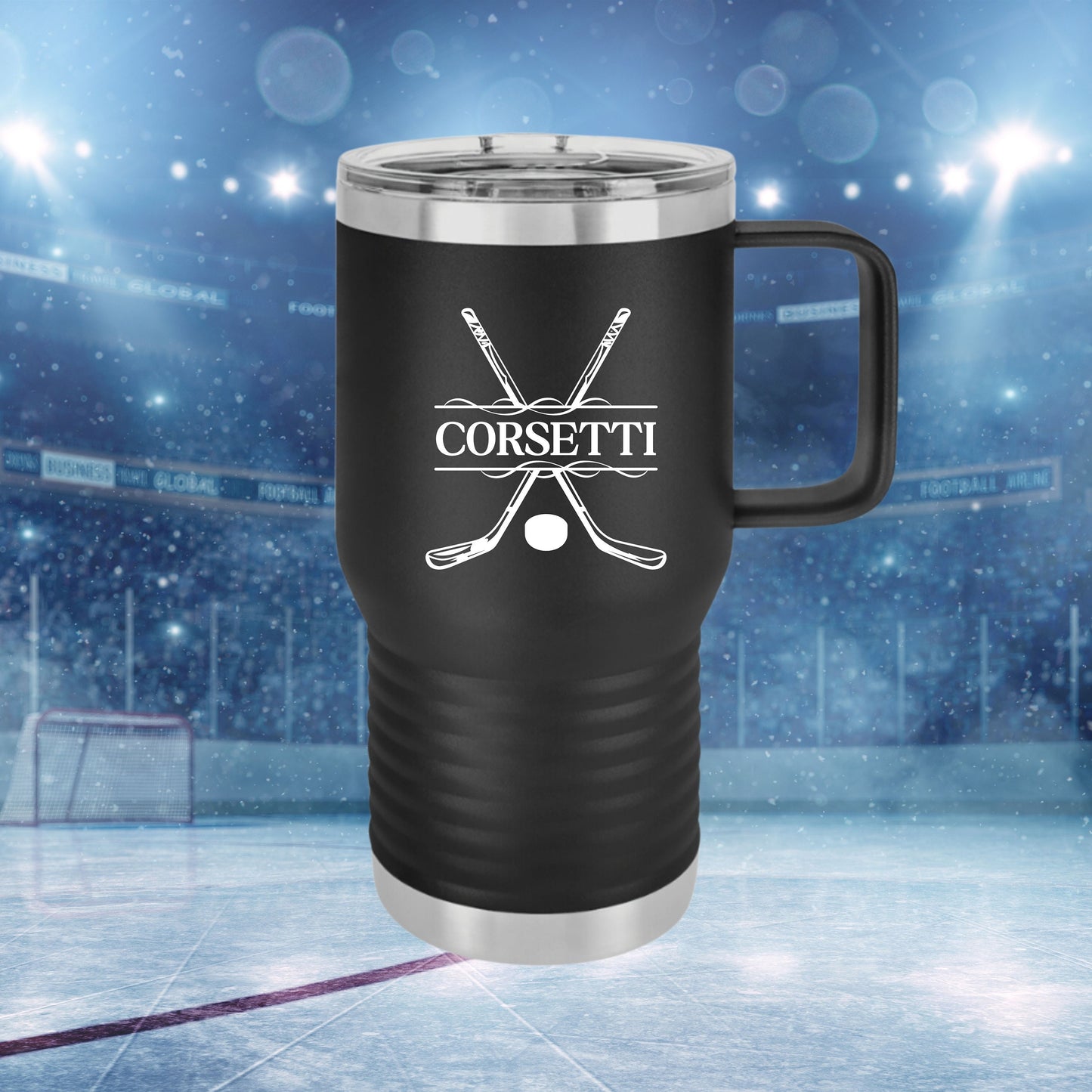 Custom Hockey Tumbler, Personalized Ringneck Tumbler, Hockey Gift, 20 oz Coffee Mug, Gift for Hockey Player, Hockey Monogram, Coach Gift