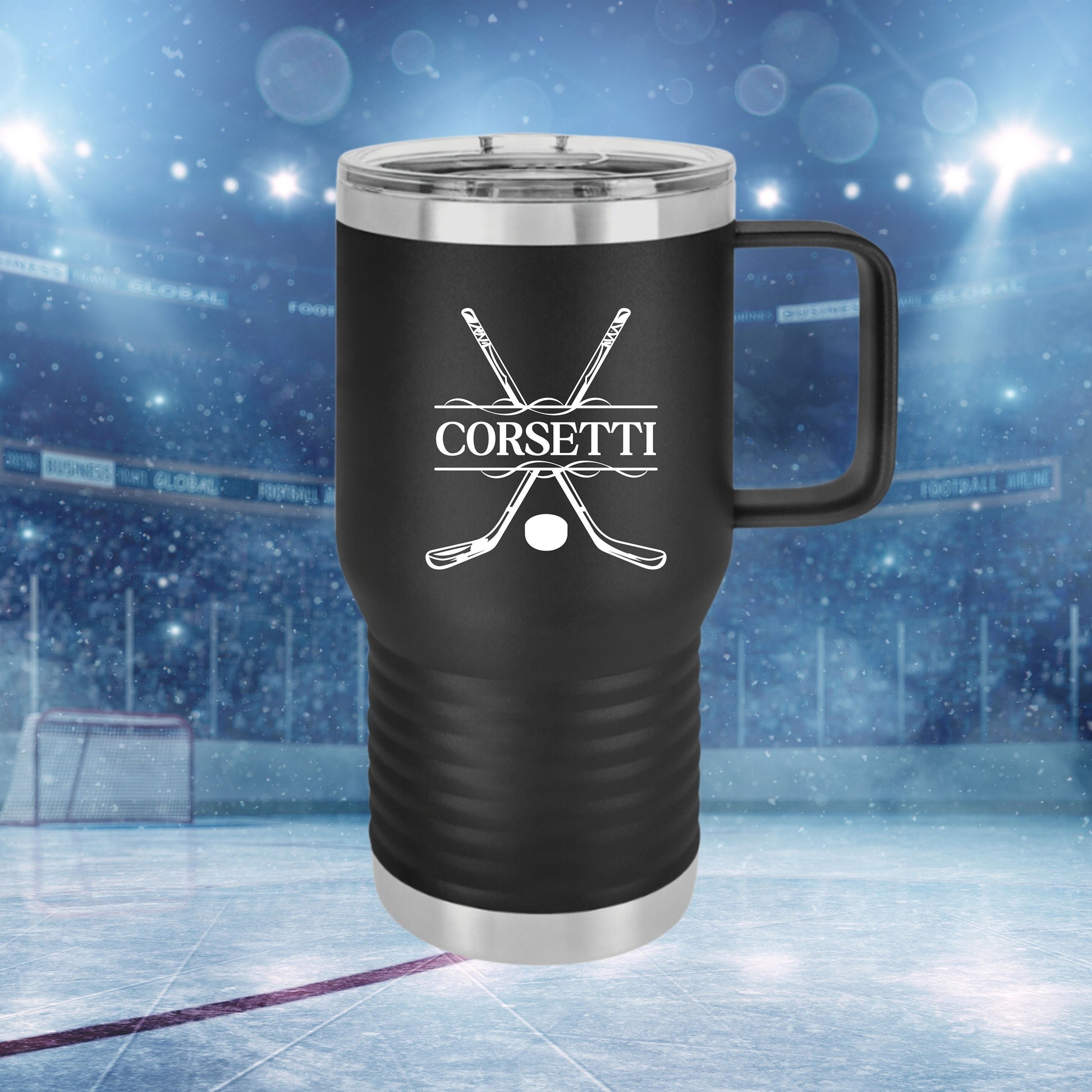 Custom Hockey Tumbler, Personalized Ringneck Tumbler, Hockey Gift, 20 oz Coffee Mug, Gift for Hockey Player, Hockey Monogram, Coach Gift
