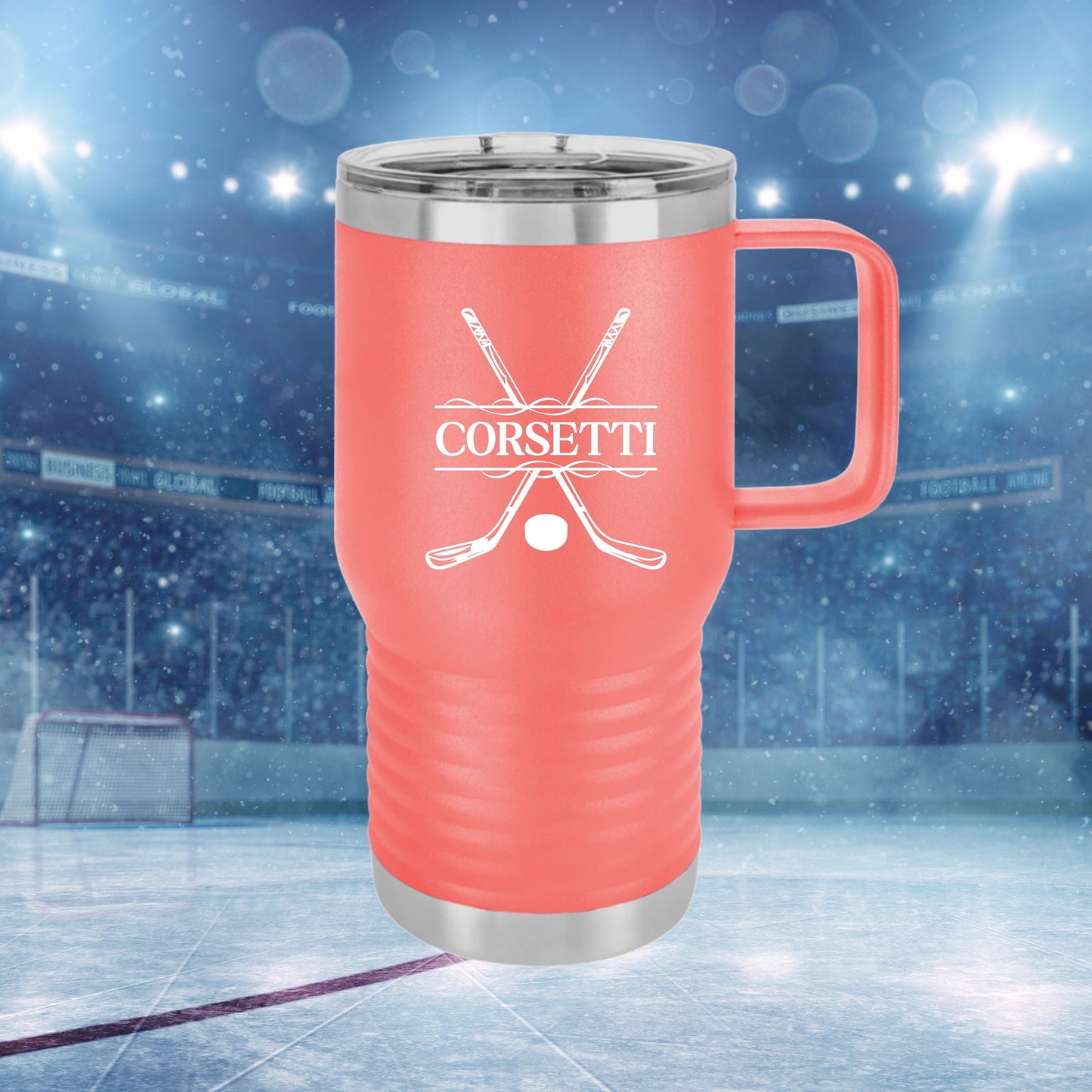 Custom Hockey Tumbler, Personalized Ringneck Tumbler, Hockey Gift, 20 oz Coffee Mug, Gift for Hockey Player, Hockey Monogram, Coach Gift