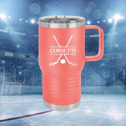 Custom Hockey Tumbler, Personalized Ringneck Tumbler, Hockey Gift, 20 oz Coffee Mug, Gift for Hockey Player, Hockey Monogram, Coach Gift