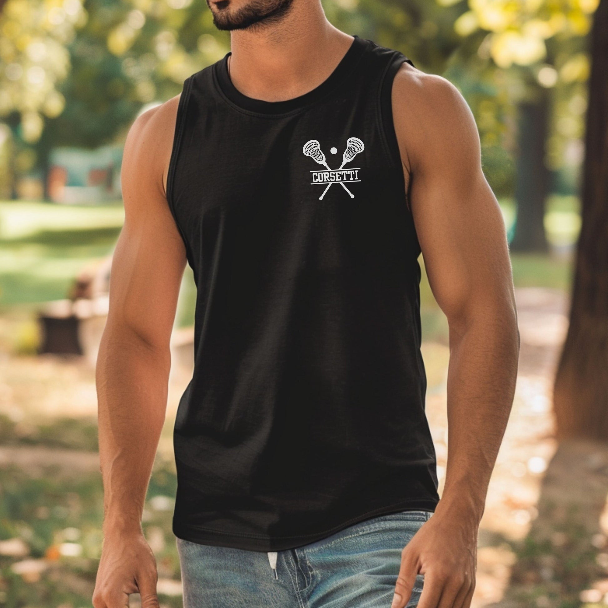 Personalized Tank Top, Custom Monogram Muscle Shirt, Embroidered Lacrosse Tank Top, Men's Lacrosse Gift, Workout Shirt, Gift for Lax Lover