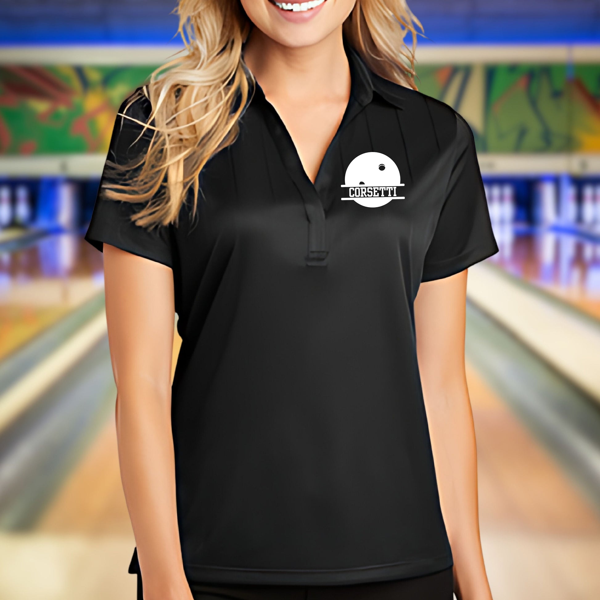 Women's Custom Bowling Polo, Custom Polo Shirt, Dry Fit, Moisture Wicking, Jacquard Style Polo, Gift for Wife, Bowling Team Polo, Coach Gift