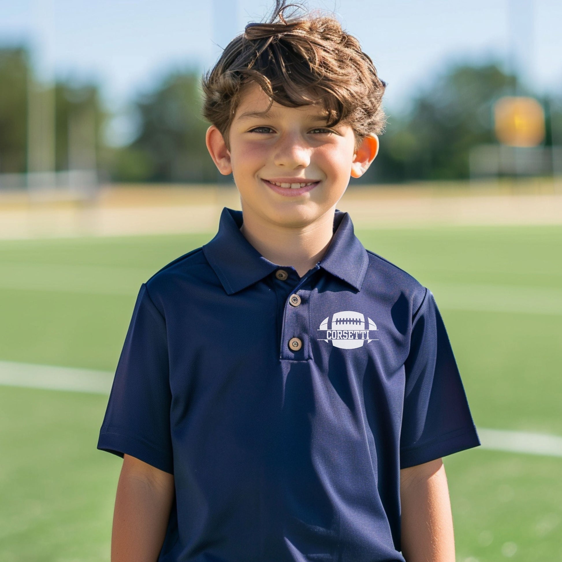 Personalized Youth Football Polo, Kids Custom Football Polo, Monogram Sport Polo, Boys Football Team Polo, Moisture Wicking, Gift for Son