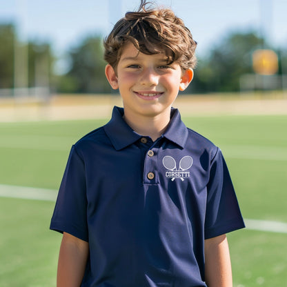 Personalized Youth Tennis Polo, Kids Custom Tennis Polo, Monogram Sport Polo, Boys Tennis Gift, Moisture Wicking, Gift for Son, Tennis Team
