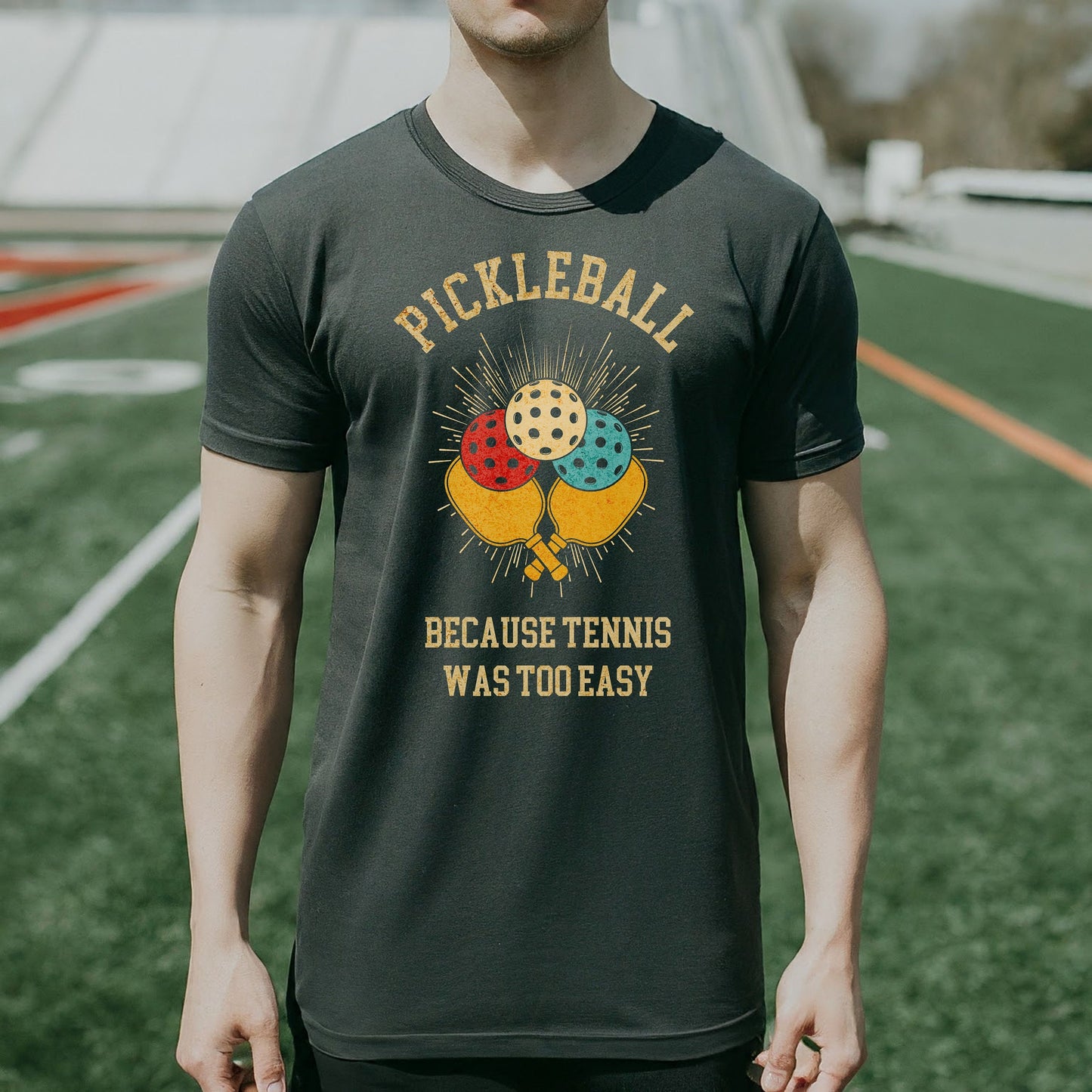 a man wearing a pickleball because tennis was too easy