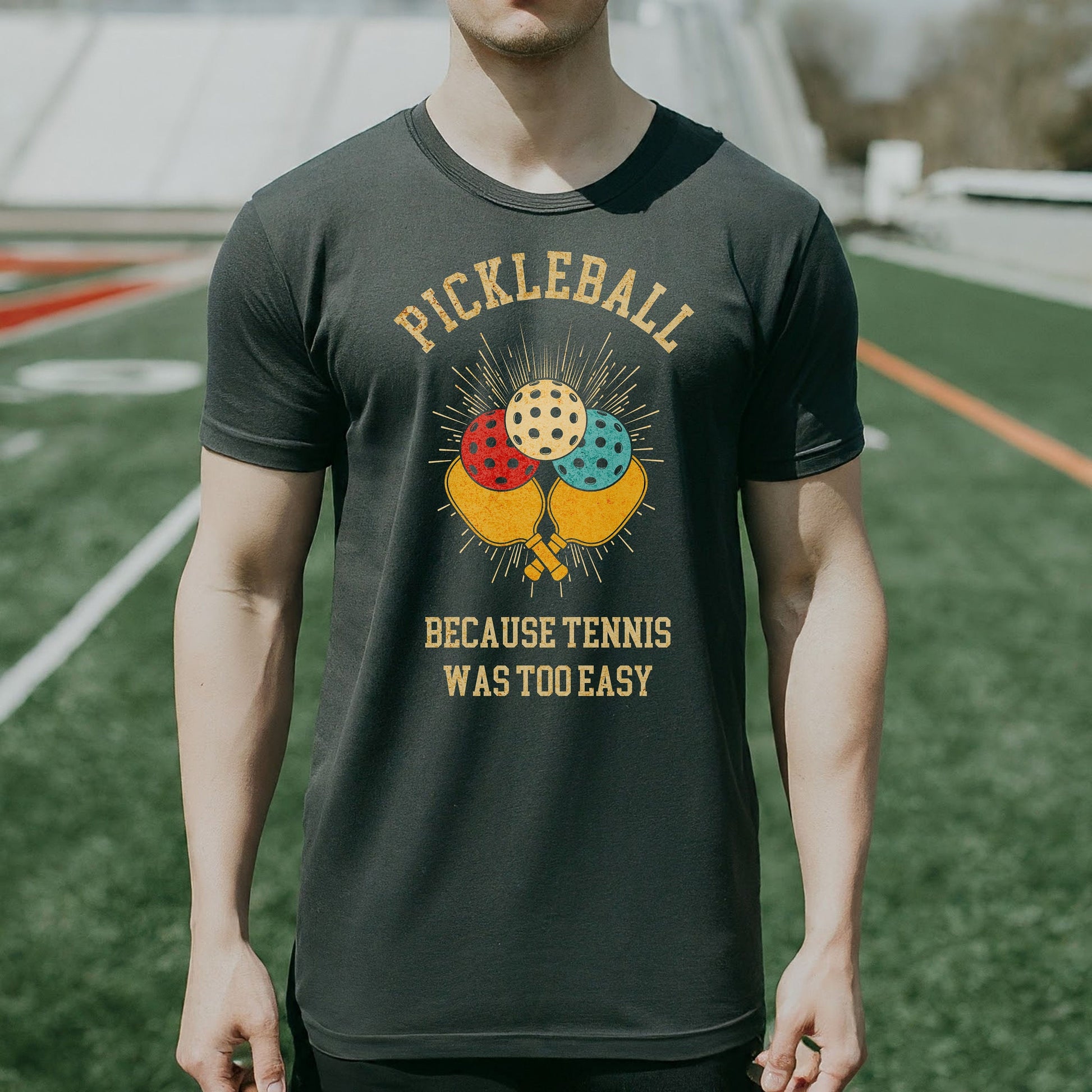 a man wearing a pickleball because tennis was too easy