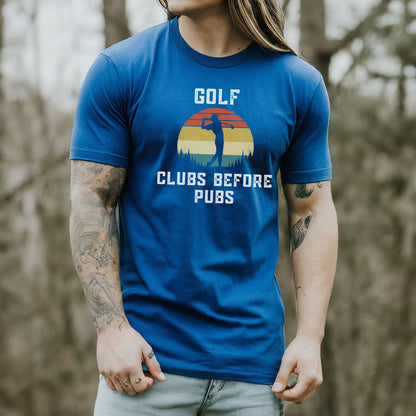 a man with long hair wearing a blue golf shirt