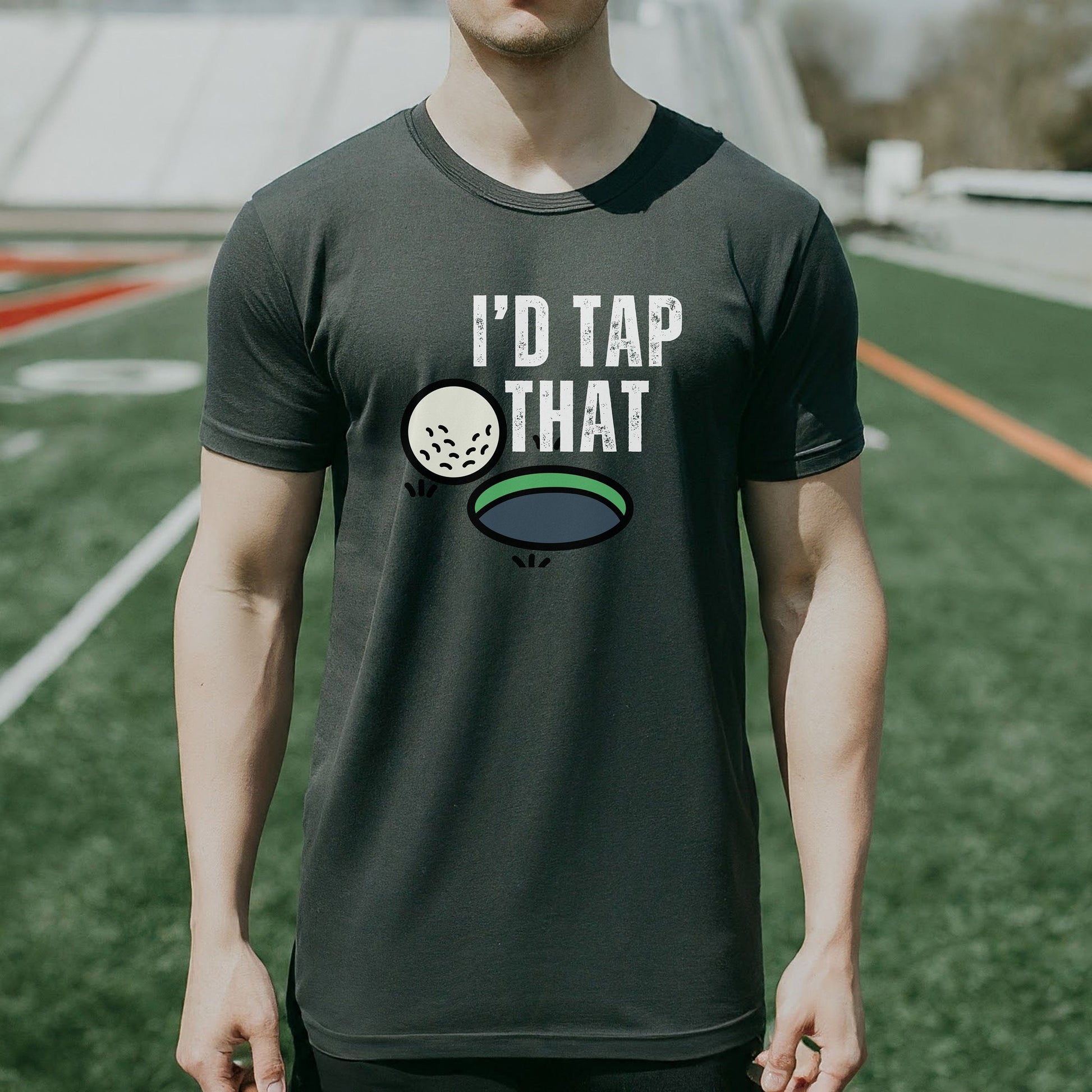 a man wearing a t - shirt that says i'd tap that