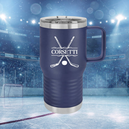 Custom Hockey Tumbler, Personalized Ringneck Tumbler, Hockey Gift, 20 oz Coffee Mug, Gift for Hockey Player, Hockey Monogram, Coach Gift