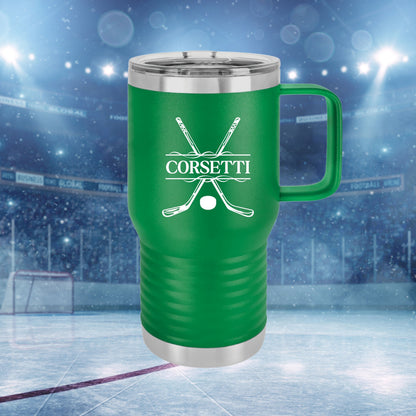 Custom Hockey Tumbler, Personalized Ringneck Tumbler, Hockey Gift, 20 oz Coffee Mug, Gift for Hockey Player, Hockey Monogram, Coach Gift