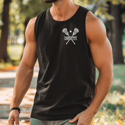Personalized Tank Top, Custom Monogram Muscle Shirt, Embroidered Lacrosse Tank Top, Men's Lacrosse Gift, Workout Shirt, Gift for Lax Lover