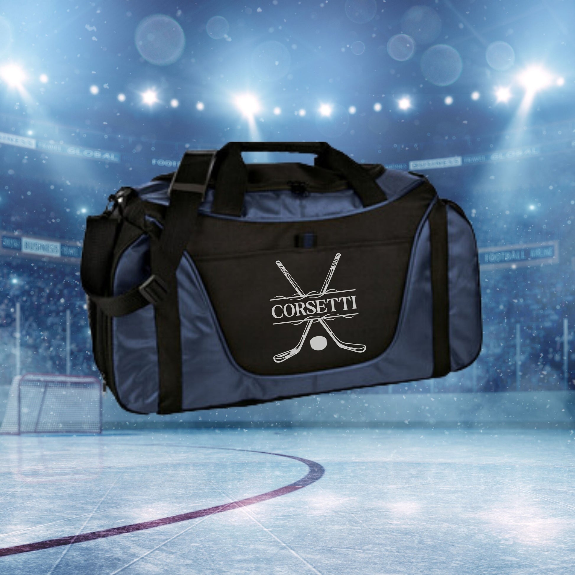 Personalized Hockey Duffel Bag, Custom Sport Duffle Bag, Monogram Travel Bag, Athletic Shoulder Bag, Hockey Coach Gift, Hockey Player Bag