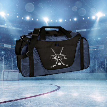 Personalized Hockey Duffel Bag, Custom Sport Duffle Bag, Monogram Travel Bag, Athletic Shoulder Bag, Hockey Coach Gift, Hockey Player Bag