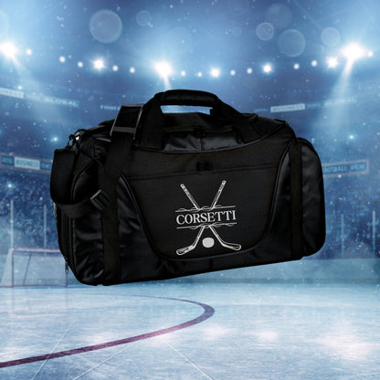 Personalized Hockey Duffel Bag, Custom Sport Duffle Bag, Monogram Travel Bag, Athletic Shoulder Bag, Hockey Coach Gift, Hockey Player Bag