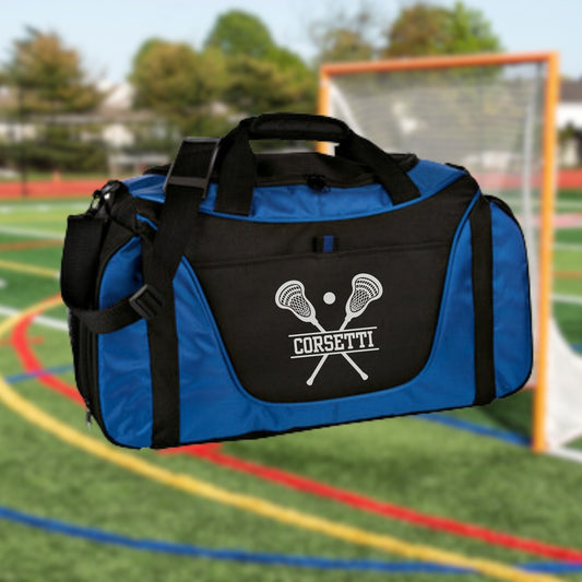 Personalized Lacrosse Duffel Bag, Custom Sport Bag, Monogram Travel Bag, Athletic Shoulder Bag, Lacrosse Coach Gift, Lacrosse Player Bag