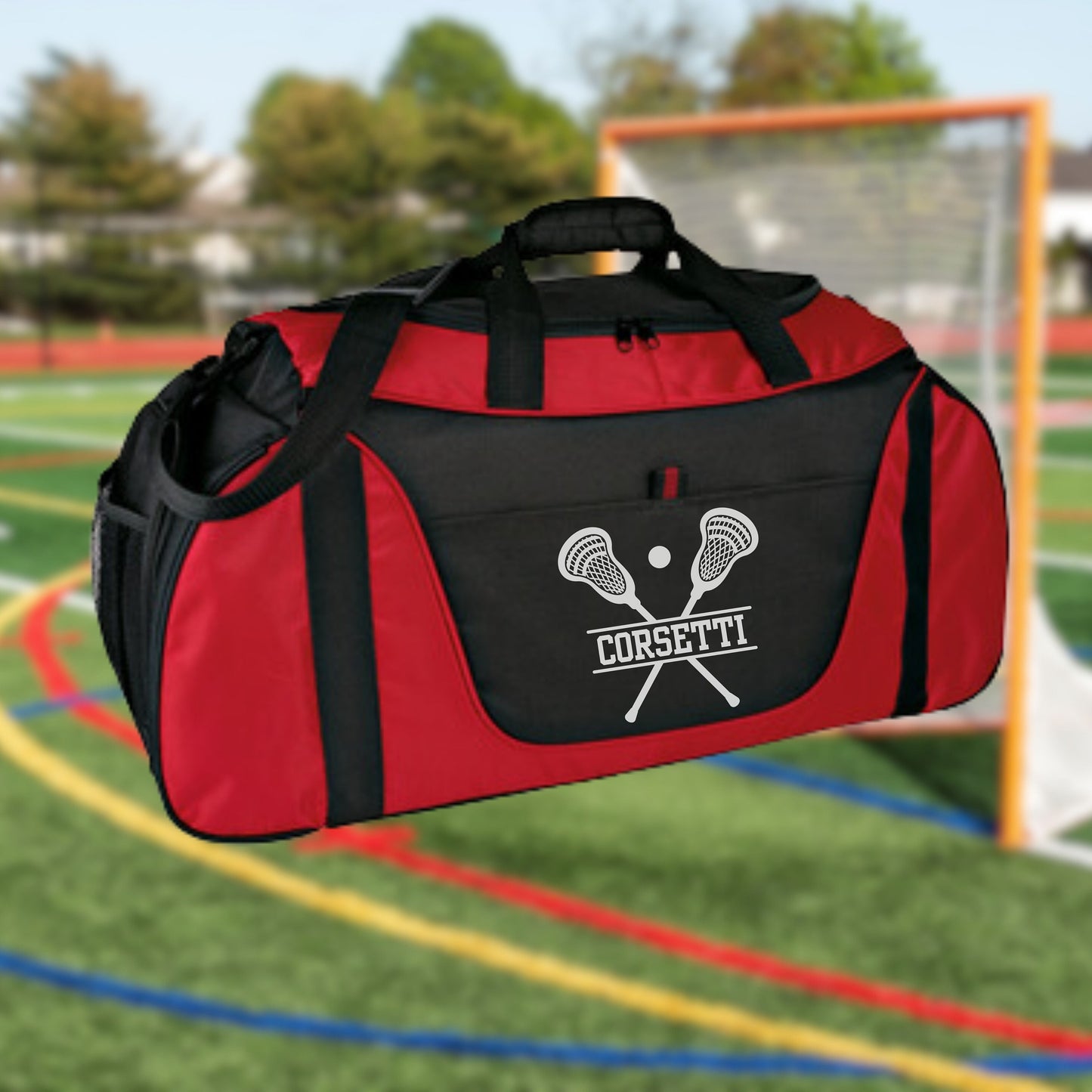 Personalized Lacrosse Duffel Bag, Custom Sport Bag, Monogram Travel Bag, Athletic Shoulder Bag, Lacrosse Coach Gift, Lacrosse Player Bag