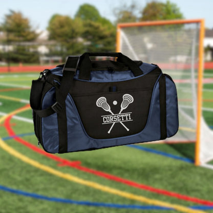 Personalized Lacrosse Duffel Bag, Custom Sport Bag, Monogram Travel Bag, Athletic Shoulder Bag, Lacrosse Coach Gift, Lacrosse Player Bag