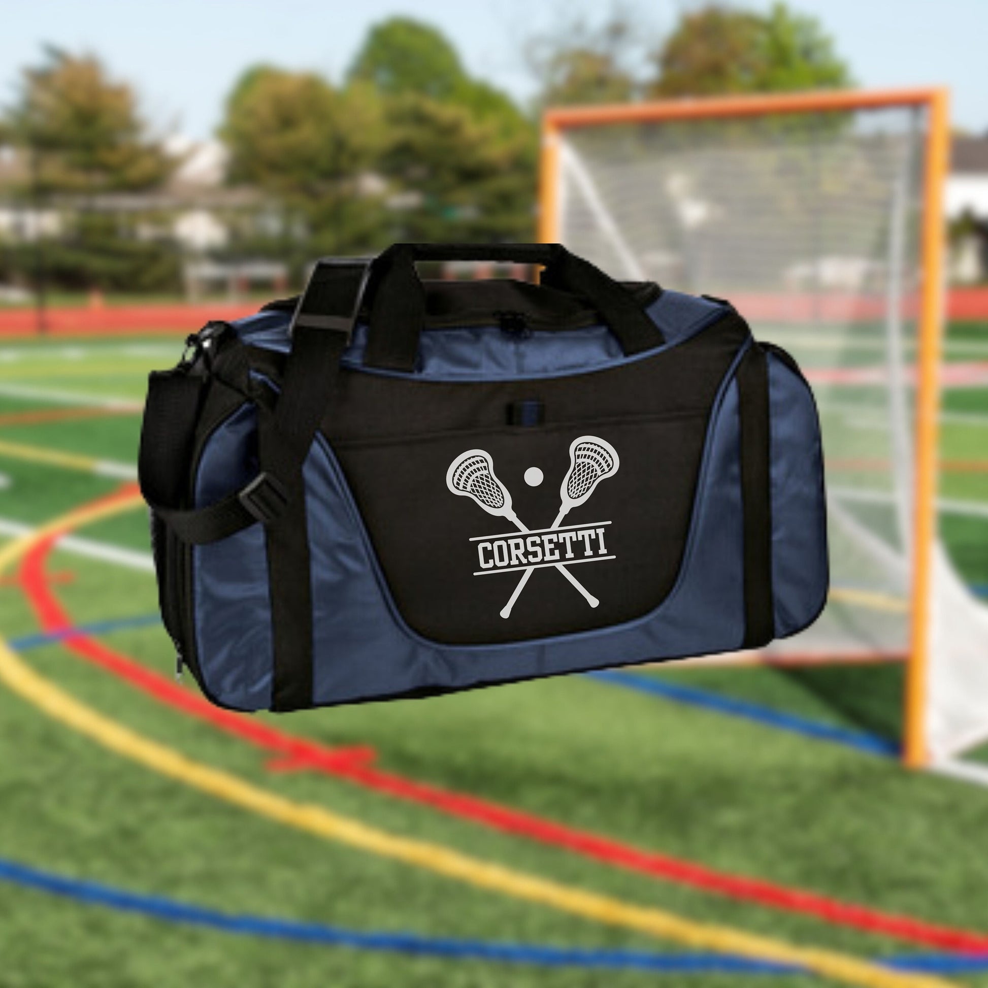 Personalized Lacrosse Duffel Bag, Custom Sport Bag, Monogram Travel Bag, Athletic Shoulder Bag, Lacrosse Coach Gift, Lacrosse Player Bag