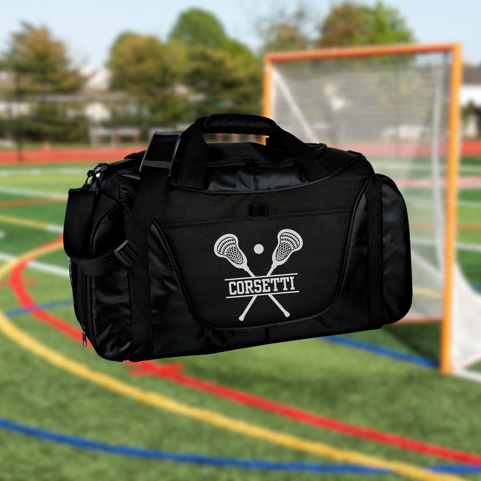 Personalized Lacrosse Duffel Bag, Custom Sport Bag, Monogram Travel Bag, Athletic Shoulder Bag, Lacrosse Coach Gift, Lacrosse Player Bag