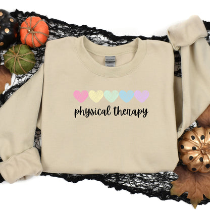 Physical Therapy Sweatshirt with Hearts for Physical Therapy Hoodie Retro Heart Sweatshirt for Physical Therapist Shirt Gift for New Grad PT