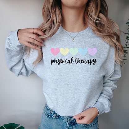 Physical Therapy Sweatshirt with Hearts for Physical Therapy Hoodie Retro Heart Sweatshirt for Physical Therapist Shirt Gift for New Grad PT
