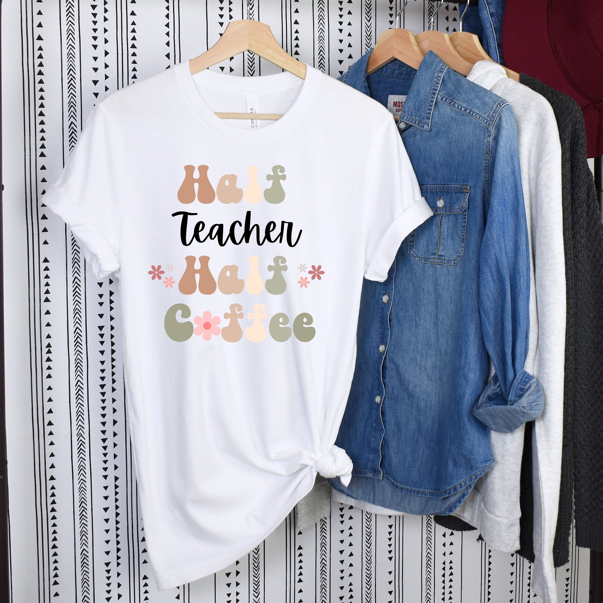Funny Teacher Shirt, Gift for Teacher, Coffee Lover, Retro Boho Shirt, Teacher Tshirt, New Grad Teacher T-Shirt, Teaching Student, Thank You
