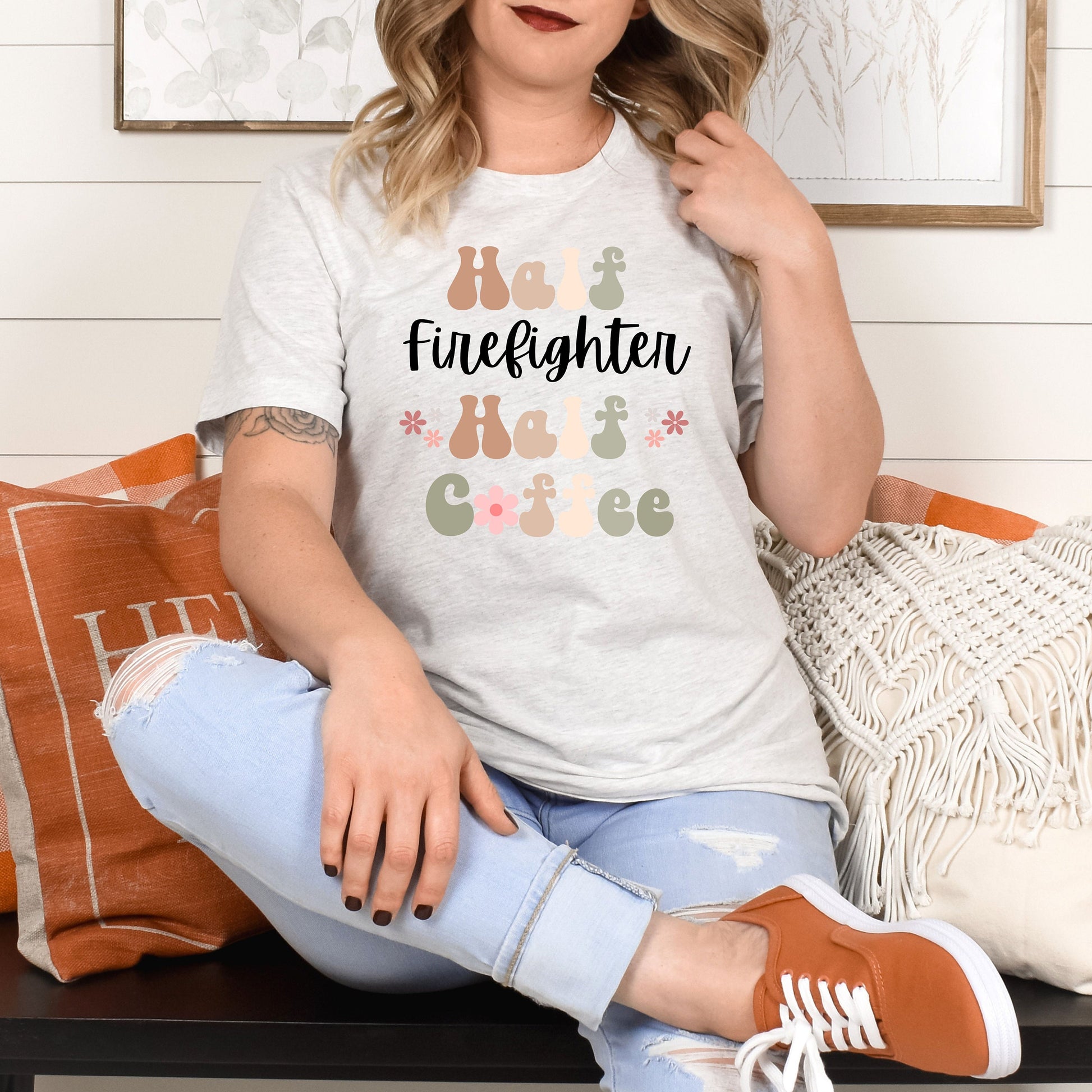 Funny Firefighter Shirt, Gift for Firefighter, Coffee Lover, Retro Boho TShirt, Firefighter Tshirt, Fire Fighter T-Shirt, Gift for Fireman