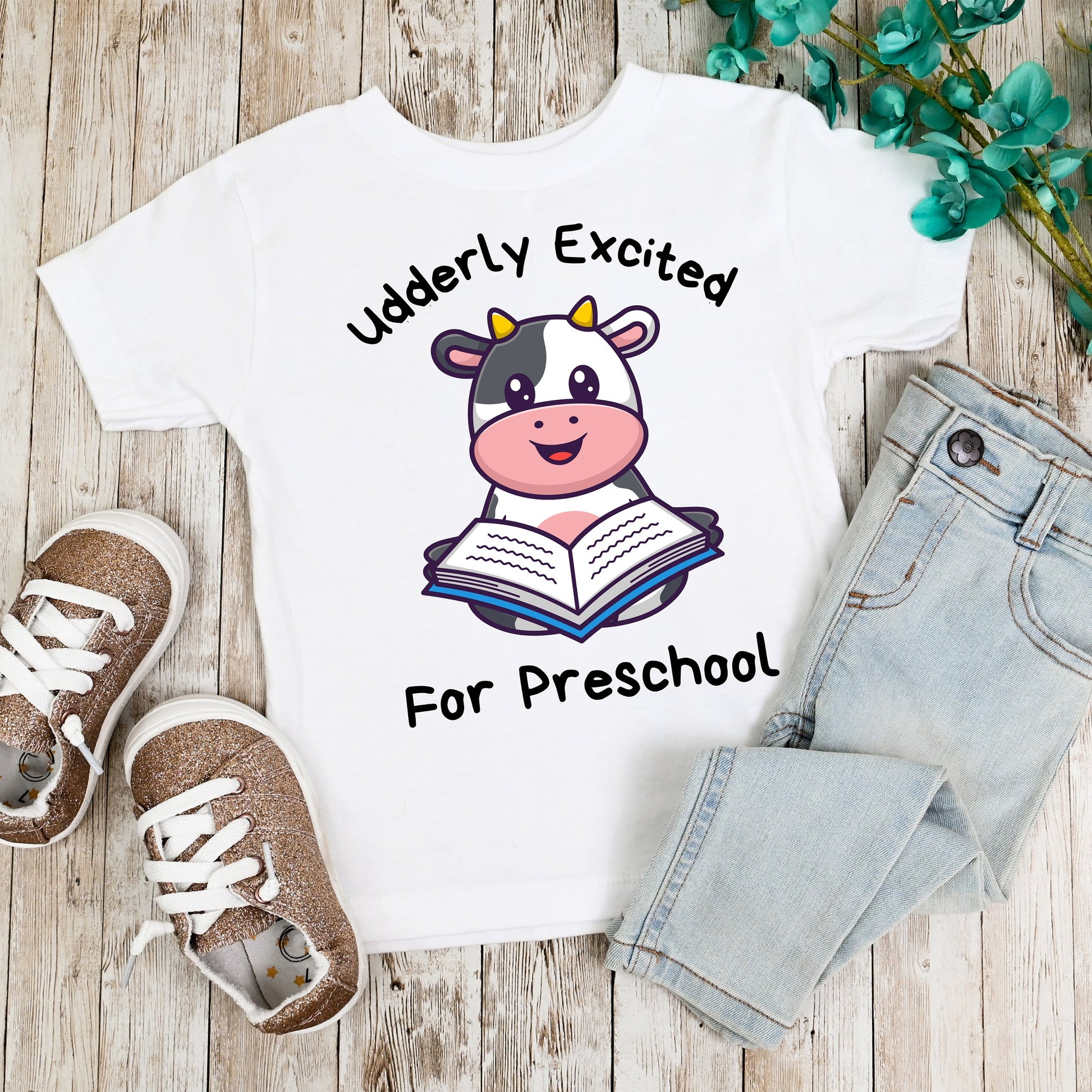Back to School Shirt for Kid, First day of School Tshirt, Cute Cow T-Shirt, Children's Barnyard School Tee, Funny Animal Shirt for Preschool