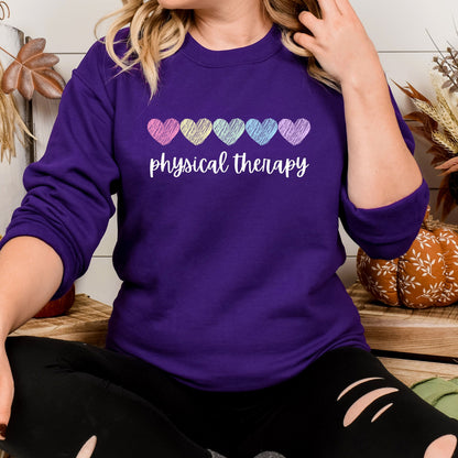Physical Therapy Sweatshirt with Hearts for Physical Therapy Hoodie Retro Heart Sweatshirt for Physical Therapist Shirt Gift for New Grad PT