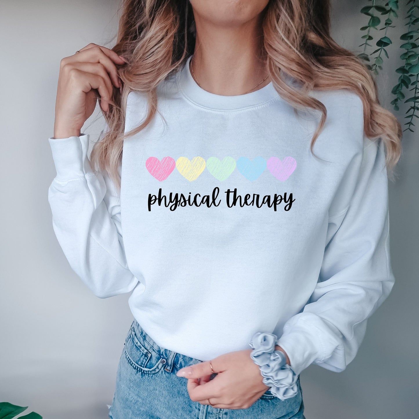 Physical Therapy Sweatshirt with Hearts for Physical Therapy Hoodie Retro Heart Sweatshirt for Physical Therapist Shirt Gift for New Grad PT