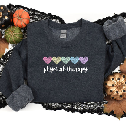 Physical Therapy Sweatshirt with Hearts for Physical Therapy Hoodie Retro Heart Sweatshirt for Physical Therapist Shirt Gift for New Grad PT