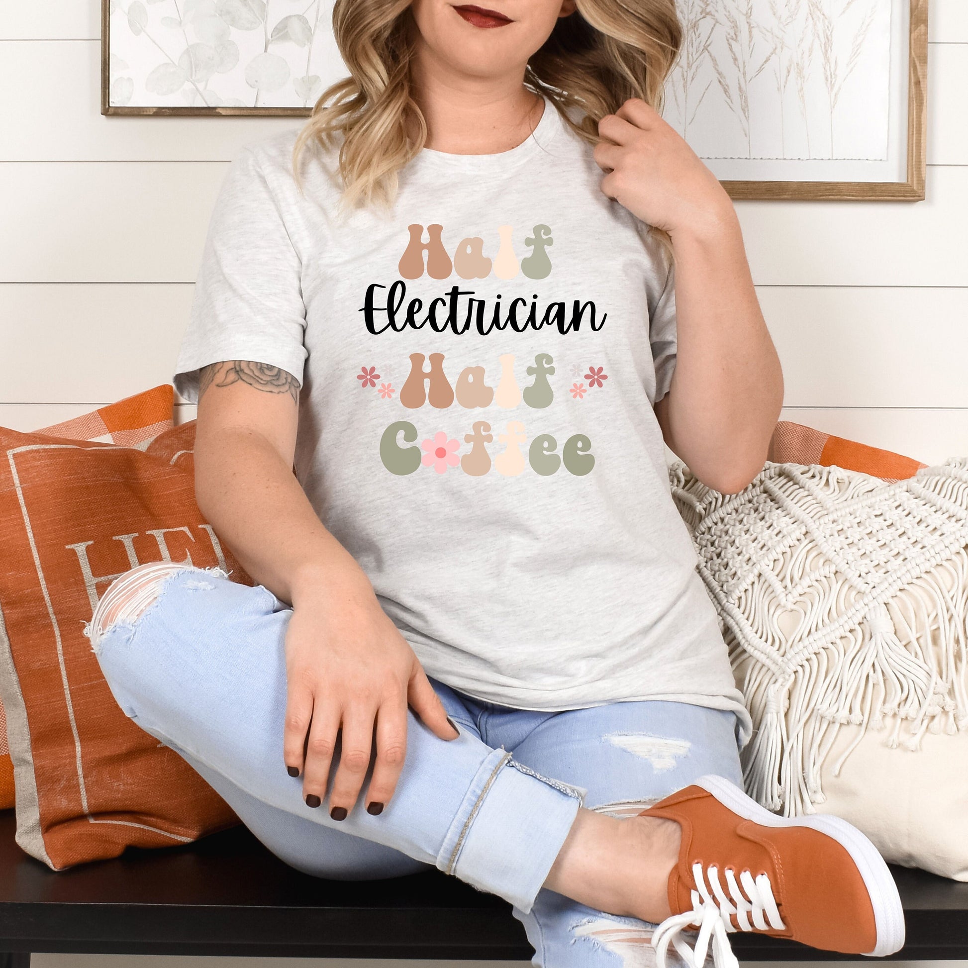 Funny Electrician Shirt, Gift for Electrician, Coffee Lover, Retro Boho TShirt, Trade T shirt, Tradesman T-Shirt, Gift for Electrician