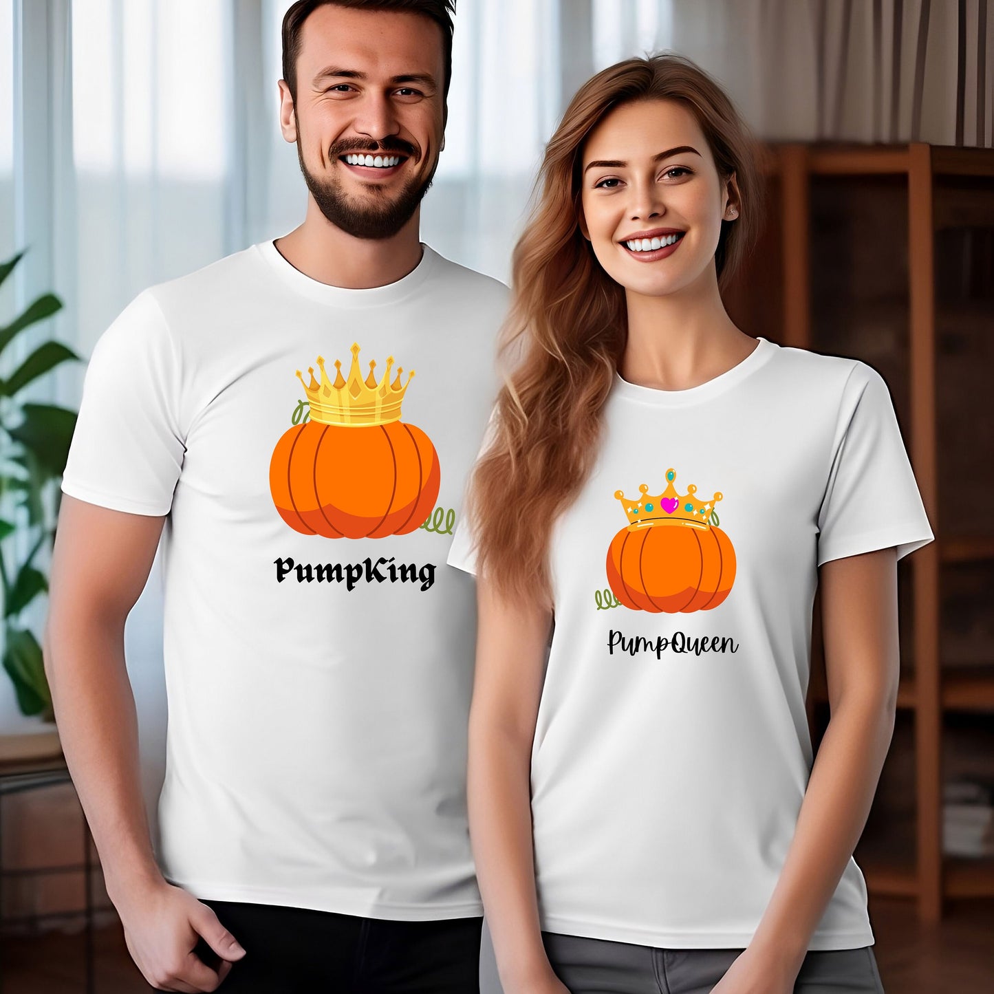 PumpQueen Shirt, Pumpkin Couples Tshirt, Fall Couples T-shirt, His and Her Fall T Shirt, Gift for Couple Tee, Matching Shirt for Couples