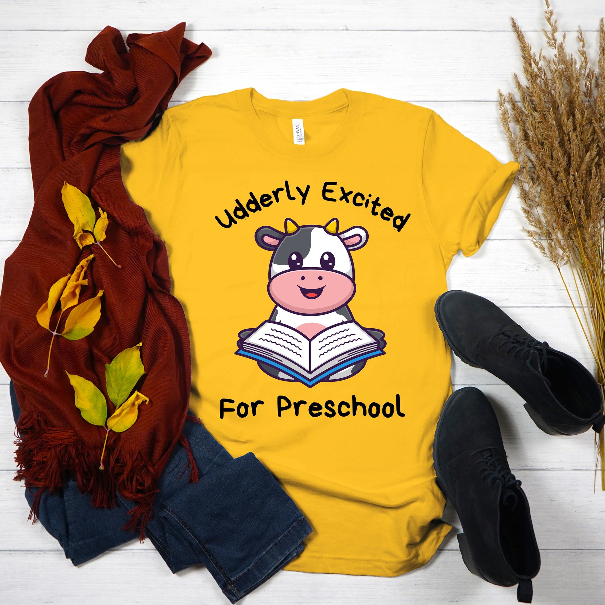 Back to School Shirt for Kid, First day of School Tshirt, Cute Cow T-Shirt, Children's Barnyard School Tee, Funny Animal Shirt for Preschool