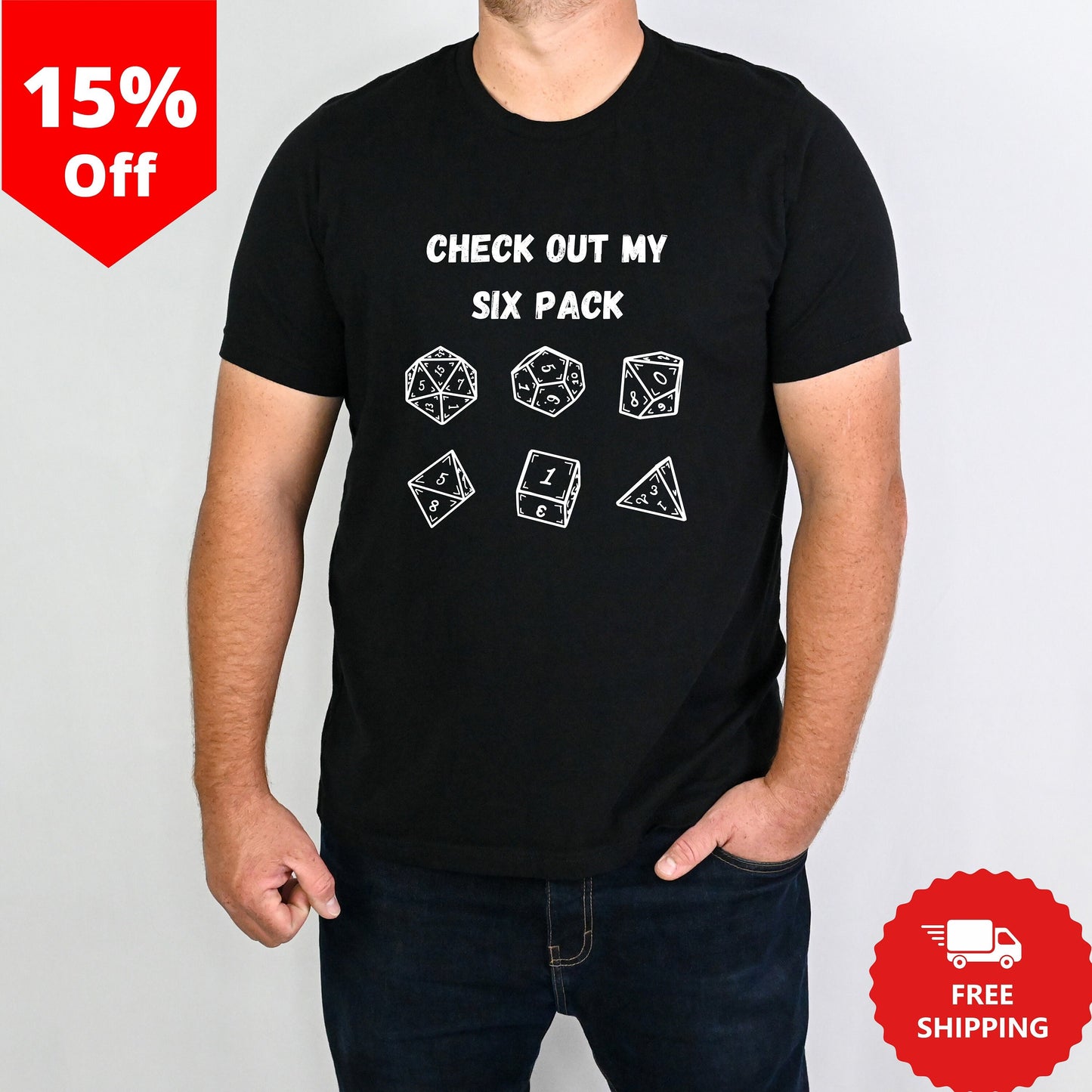 Funny Tabletop Game Shirt, Dungeon Master Tshirt, Check Out My Six Pack, TTRPG T-Shirt, RPG Shirt Gift, DnD Dice Tee Shirt, DM Gift Ideas