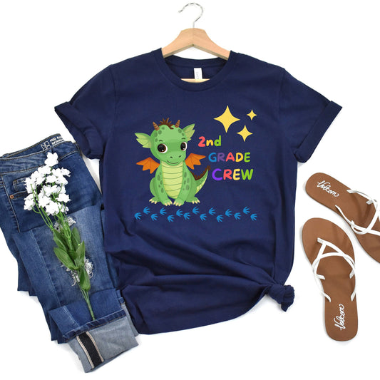 First day of School Shirt, Dragon Crew T-Shirt, 2nd Grade Tshirt, Back to School Tee, Second Grade Teacher Outfit, Gift for Elementar