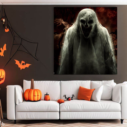 Scary Halloween Wall Art, Spooky Canvas Painting, Halloween Party Decoration, Scary Wall Art, Ghost Wall Art, Gift for Halloween Party