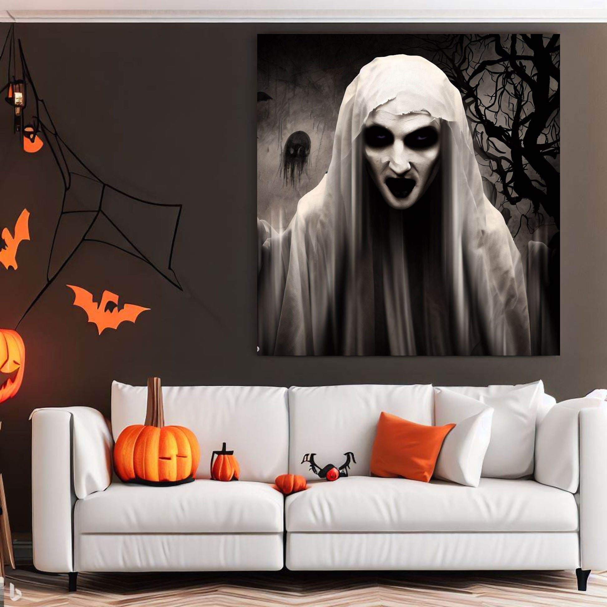 Scary Halloween Wall Art, Spooky Canvas Painting, Halloween Party Decoration, Scary Wall Art, Vampire Wall Art, Gift for Halloween Party