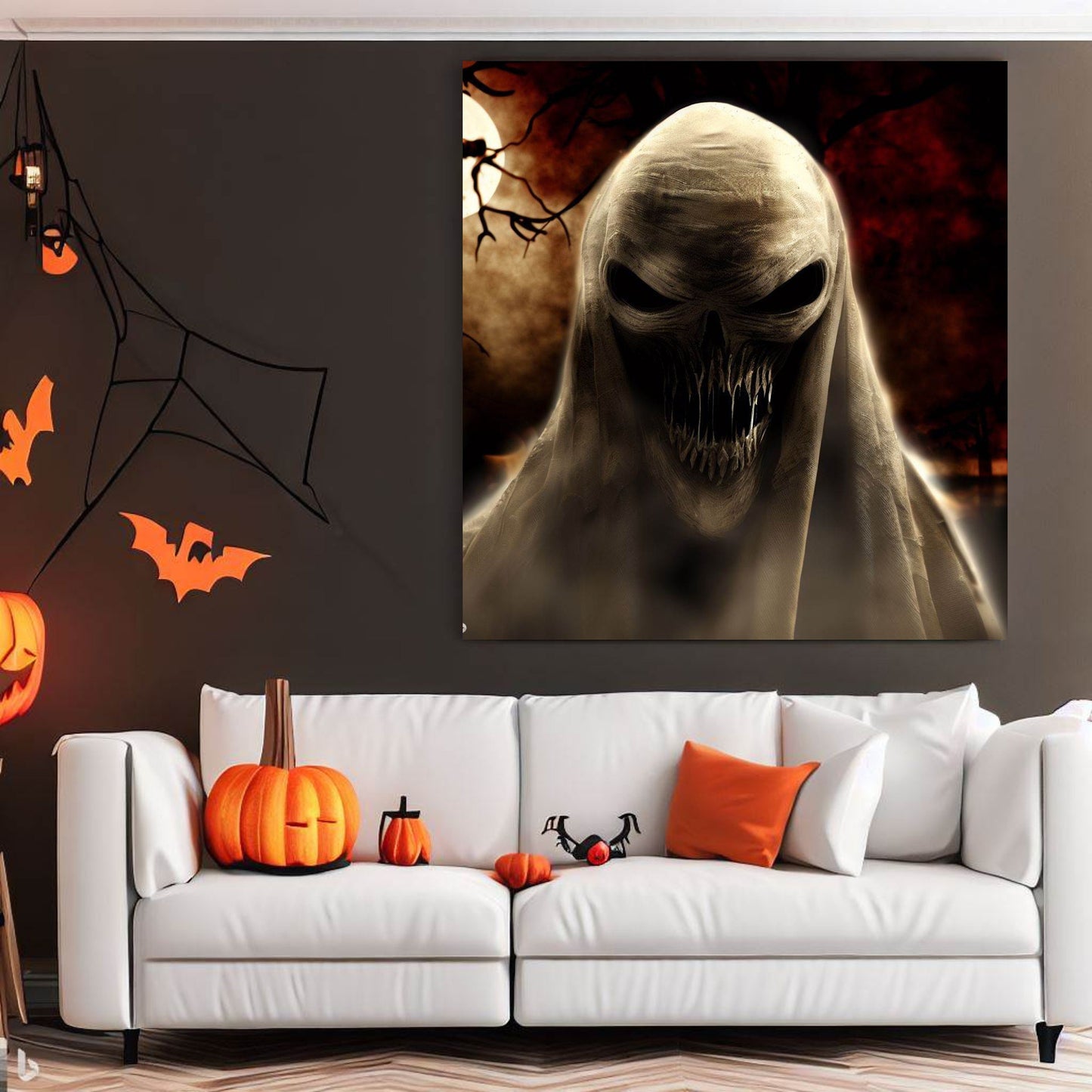 Scary Halloween Wall Art, Spooky Canvas Painting, Halloween Party Decoration, Scary Wall Art, Ghost Wall Art, Gift for Halloween Party
